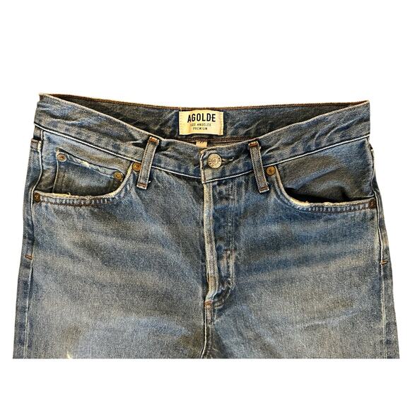 AGOLDE Feel Good Premium Distressed High Rise Button Fly Straight Jeans Size 27 - Picture 4 of 11